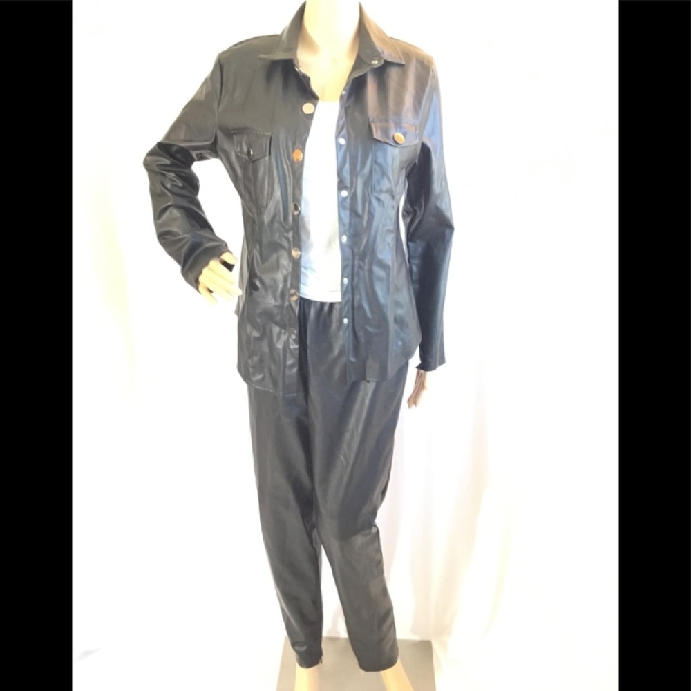 Bar lll Madrid Black Faux Leather Two Piece Outfit NWT